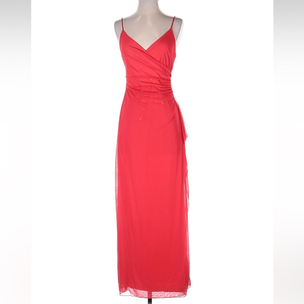 VTG Y2K Rampage Vibrant Red/Pink Maxi Sequin Sheer Overlay Wrap Dress Valentines